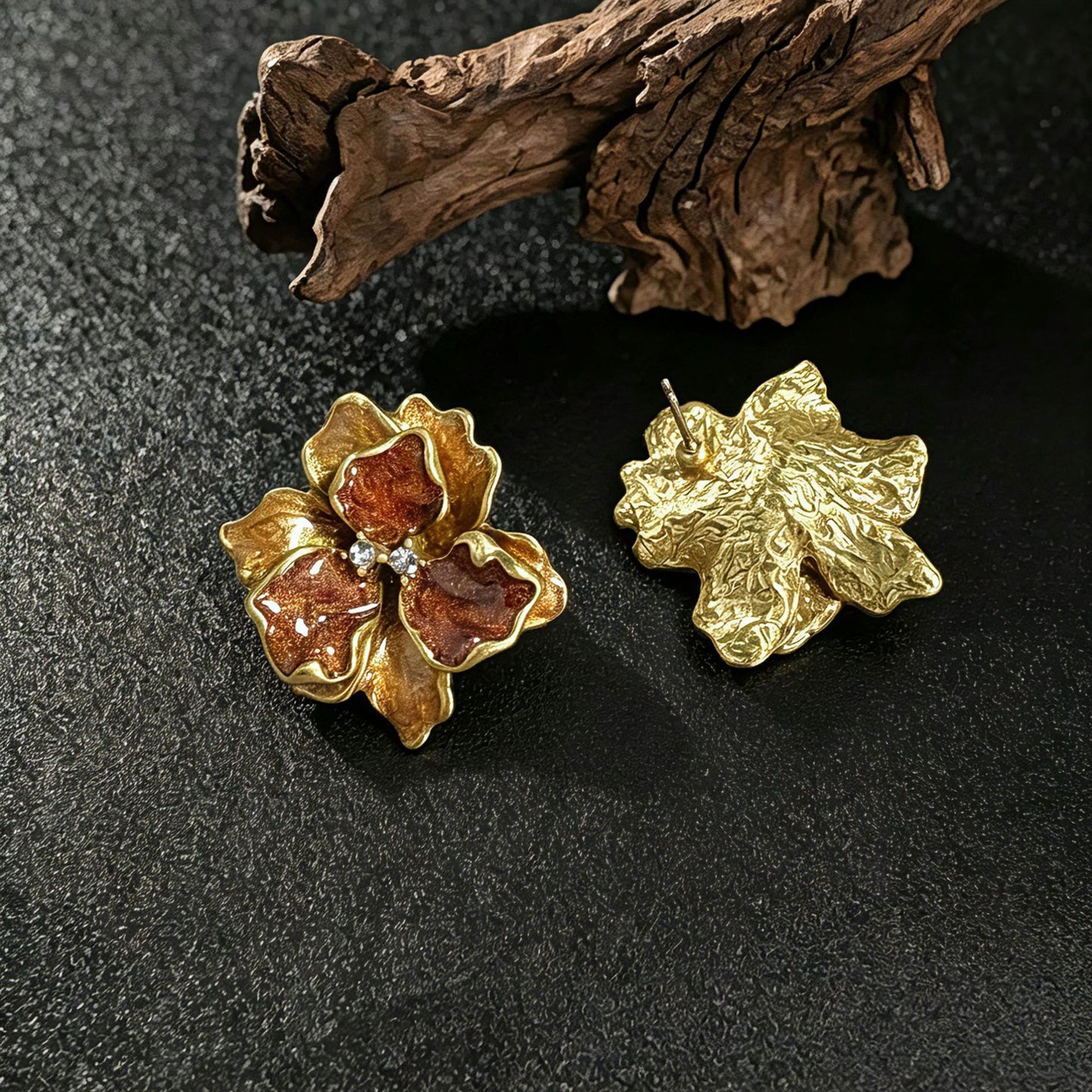 Fuchsia Enamel Flowers Stud Earrings For Unisex Featuring Zinc Alloy With Rhinestones And 925 Sterling Silver Posts