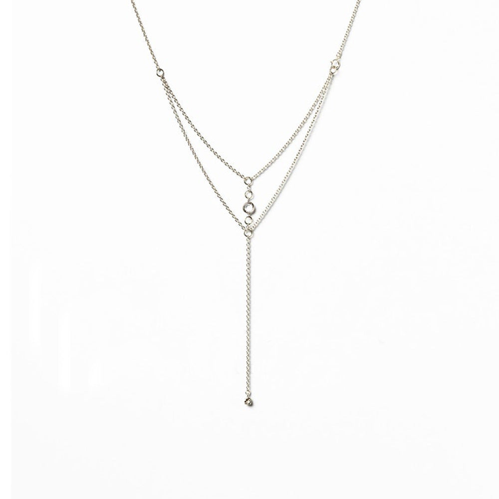 Silver Alloy Tassel Chain Necklace For Women Featuring Geometric Pattern And Electroplated Finish With Rhinestones Inlay