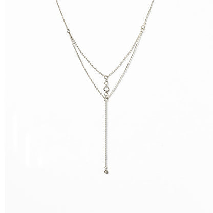 Silver Alloy Tassel Chain Necklace For Women Featuring Geometric Pattern And Electroplated Finish With Rhinestones Inlay