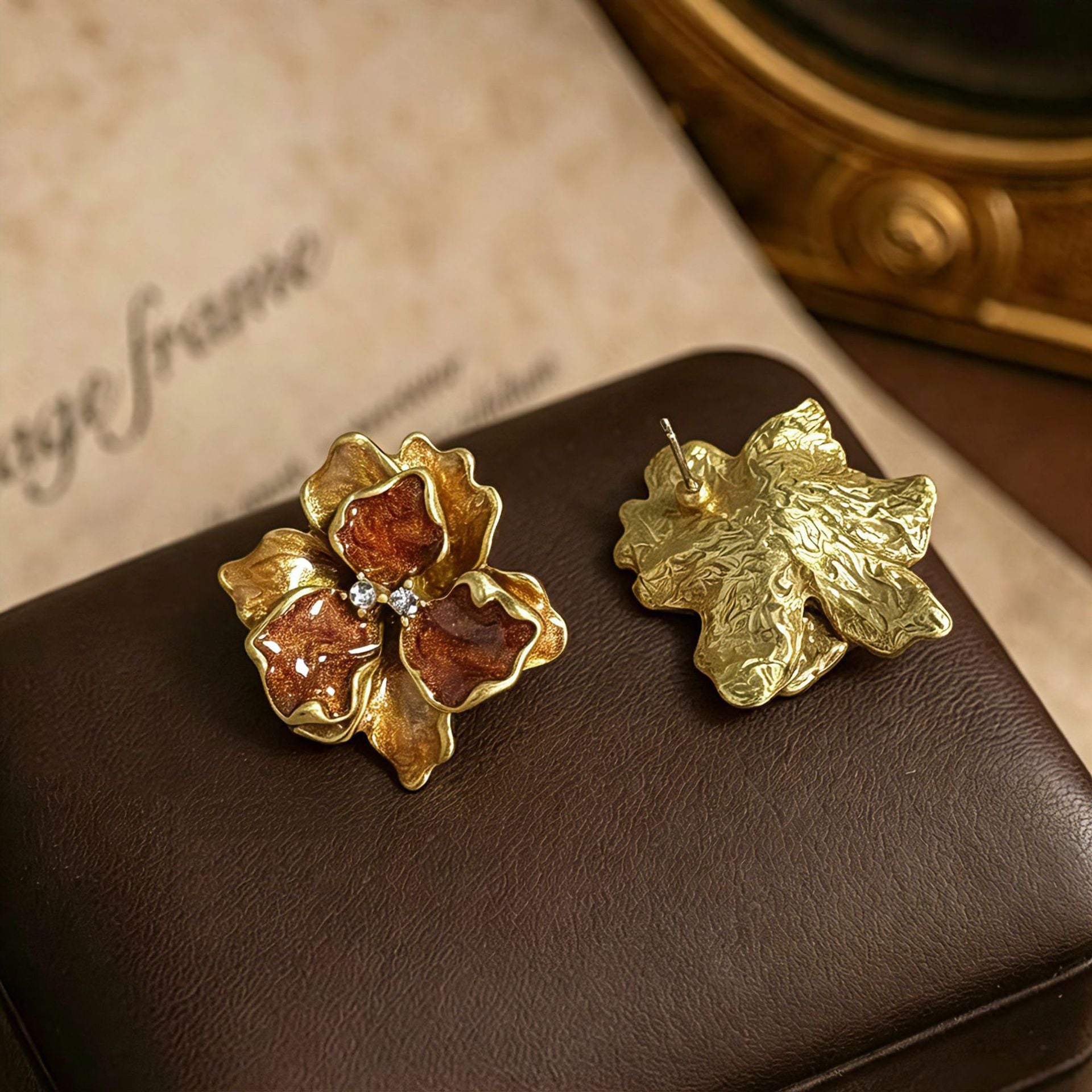 Fuchsia Enamel Flowers Stud Earrings For Unisex Featuring Zinc Alloy With Rhinestones And 925 Sterling Silver Posts