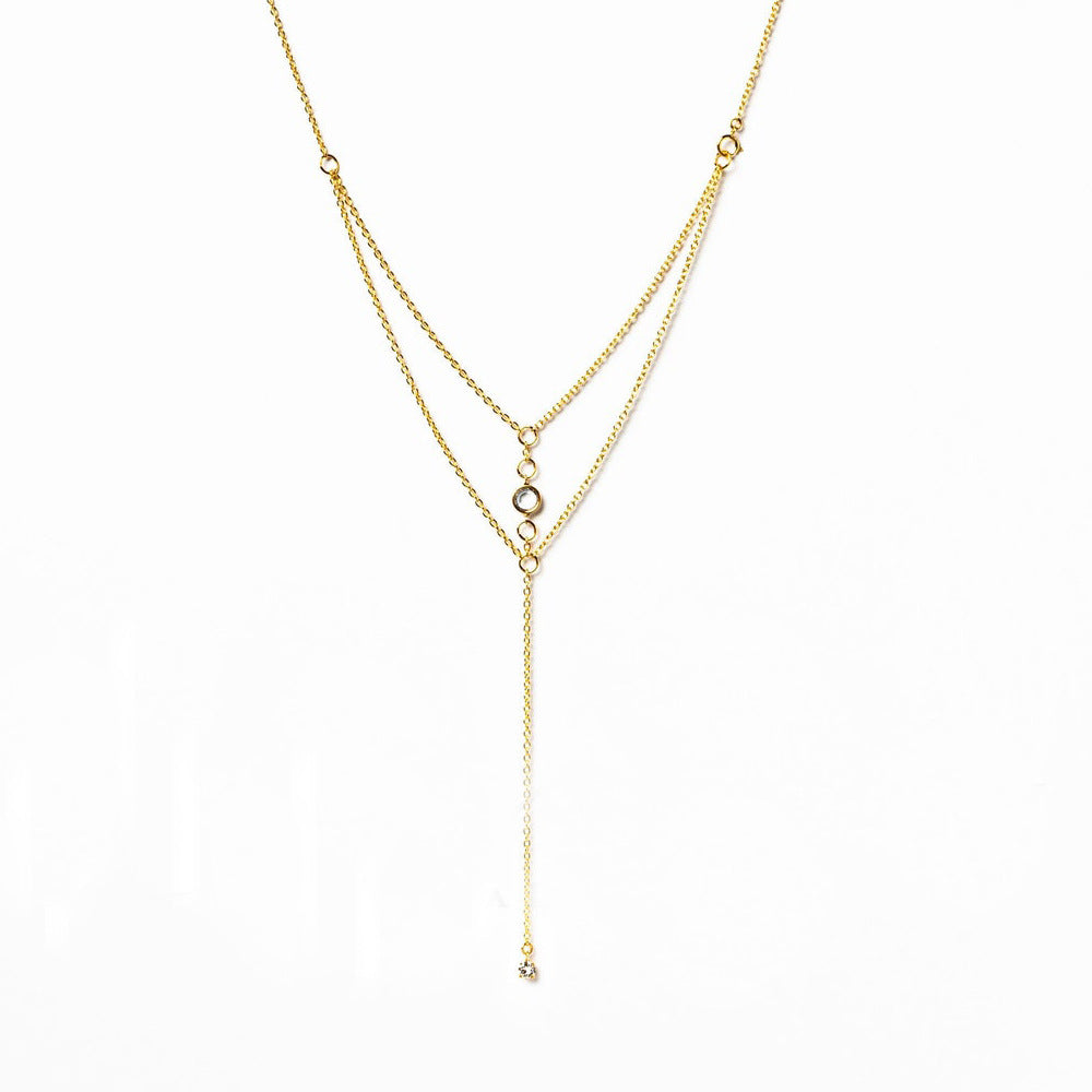 Silver Alloy Tassel Chain Necklace For Women Featuring Geometric Pattern And Electroplated Finish With Rhinestones Inlay