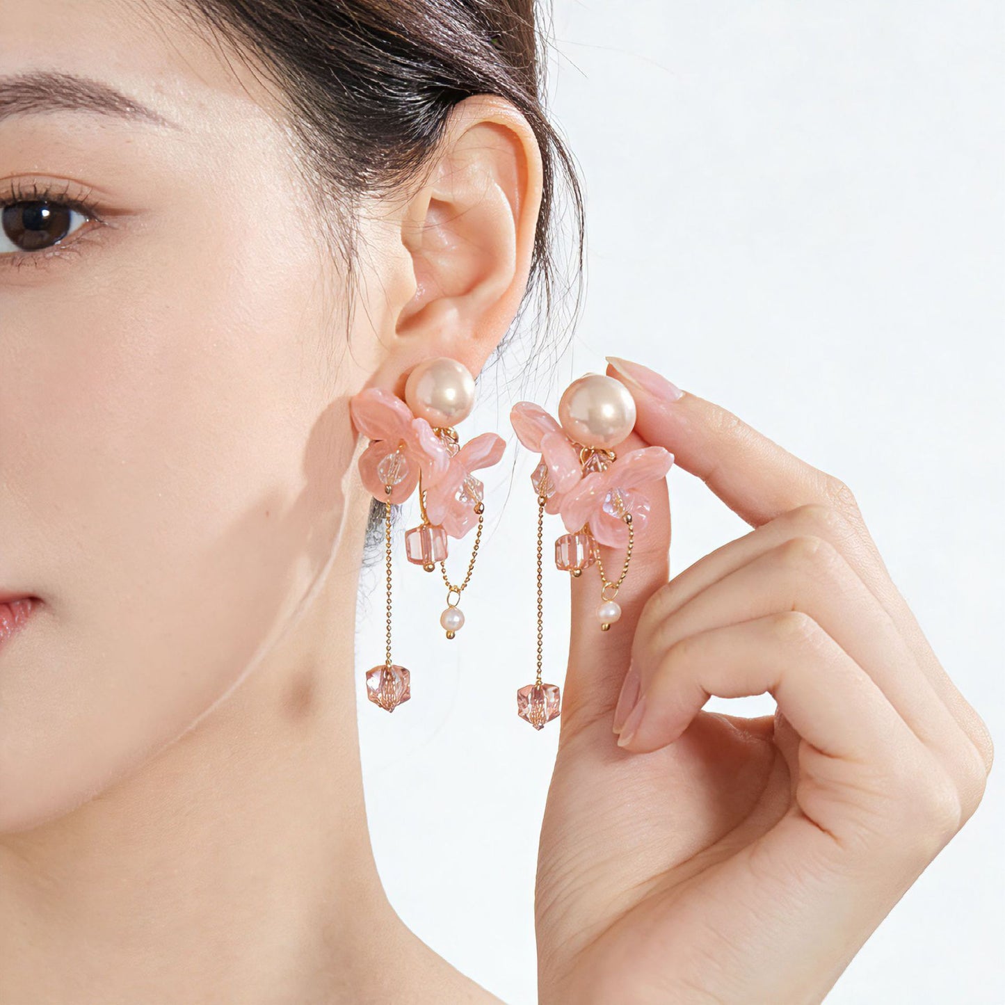 Sweet Flowers Tassel Earrings For Unisex Featuring Natural Pink Shell And Mother-of-pearl Shell Inlay