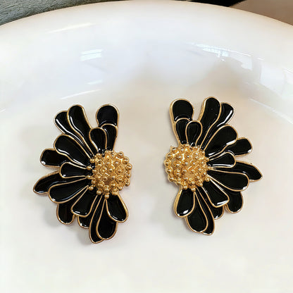 Flowers Stud Earrings For Unisex Featuring Enamel Craft And Alloy Material With 925 Sterling Silver Ear Pins In Colour