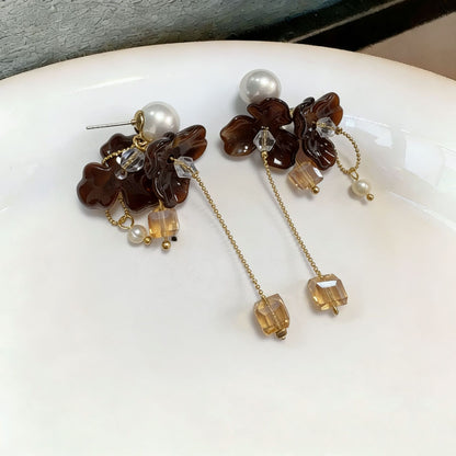 Sweet Flowers Tassel Earrings For Unisex Featuring Natural Pink Shell And Mother-of-pearl Shell Inlay