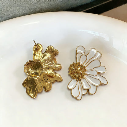 Flowers Stud Earrings For Unisex Featuring Enamel Craft And Alloy Material With 925 Sterling Silver Ear Pins In Colour