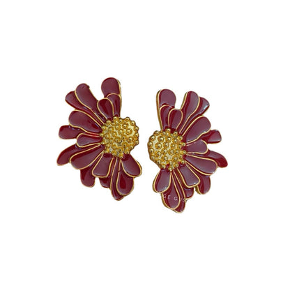 Flowers Stud Earrings For Unisex Featuring Enamel Craft And Alloy Material With 925 Sterling Silver Ear Pins In Colour