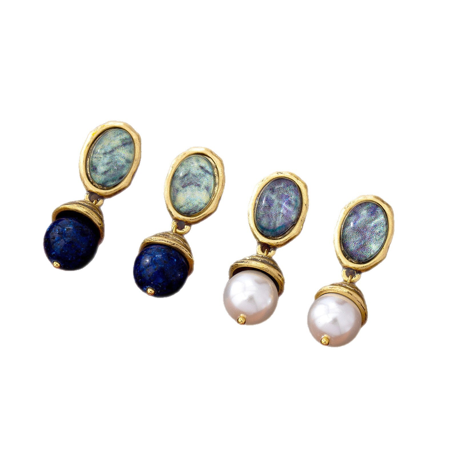Retro Round White Earrings With Artificial Pearl Inlay, Zinc Alloy Ear Pins, Unisex Clip Earrings