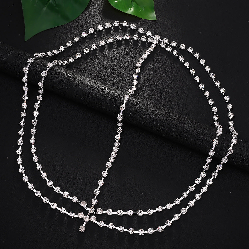 Bohemian Water Droplets Hair Chain Insert Comb In Silver Alloy With Rhinestone Inlay For Spring
