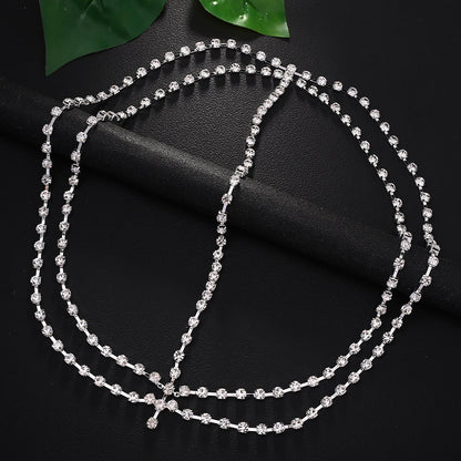 Bohemian Water Droplets Hair Chain Insert Comb In Silver Alloy With Rhinestone Inlay For Spring