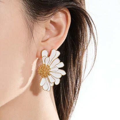 Flowers Stud Earrings For Unisex Featuring Enamel Craft And Alloy Material With 925 Sterling Silver Ear Pins In Colour