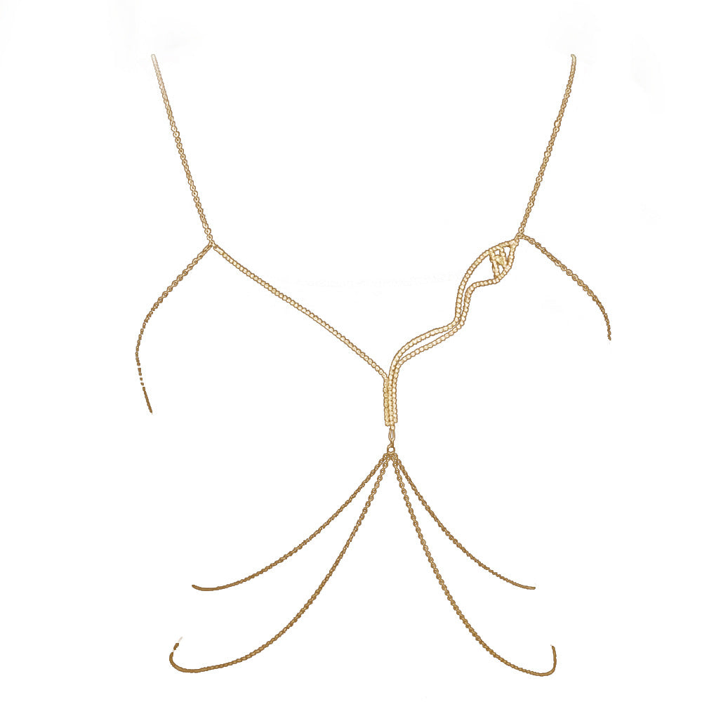 Silver Body Chain For Women Featuring Snake Pattern With Electroplated Finish And White Crystal Rhinestones