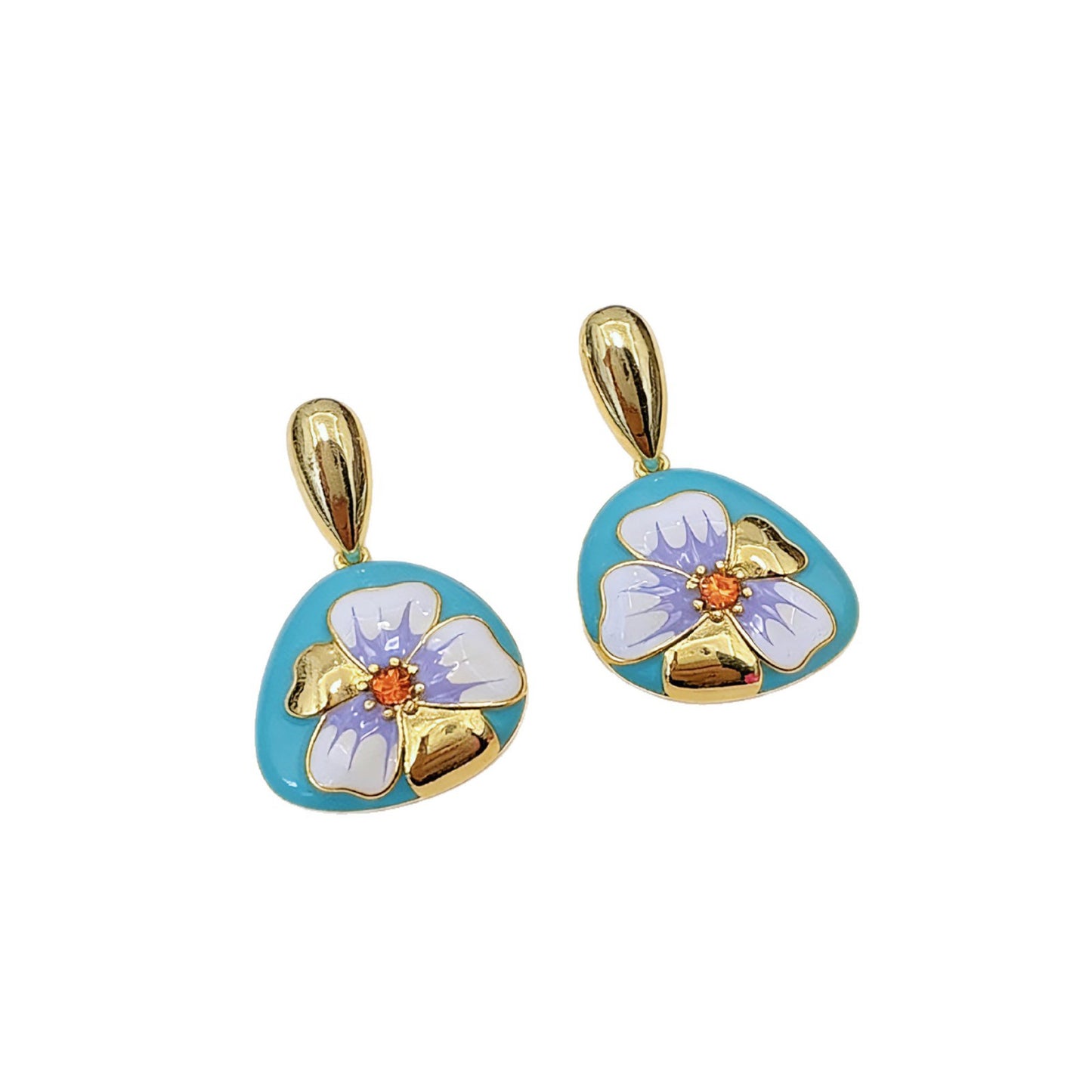 Unisex Flowers Stud Earrings For Everyday Wear Featuring Electroplated Alloy With 925 Sterling Silver Ear Pins And Rhinestones