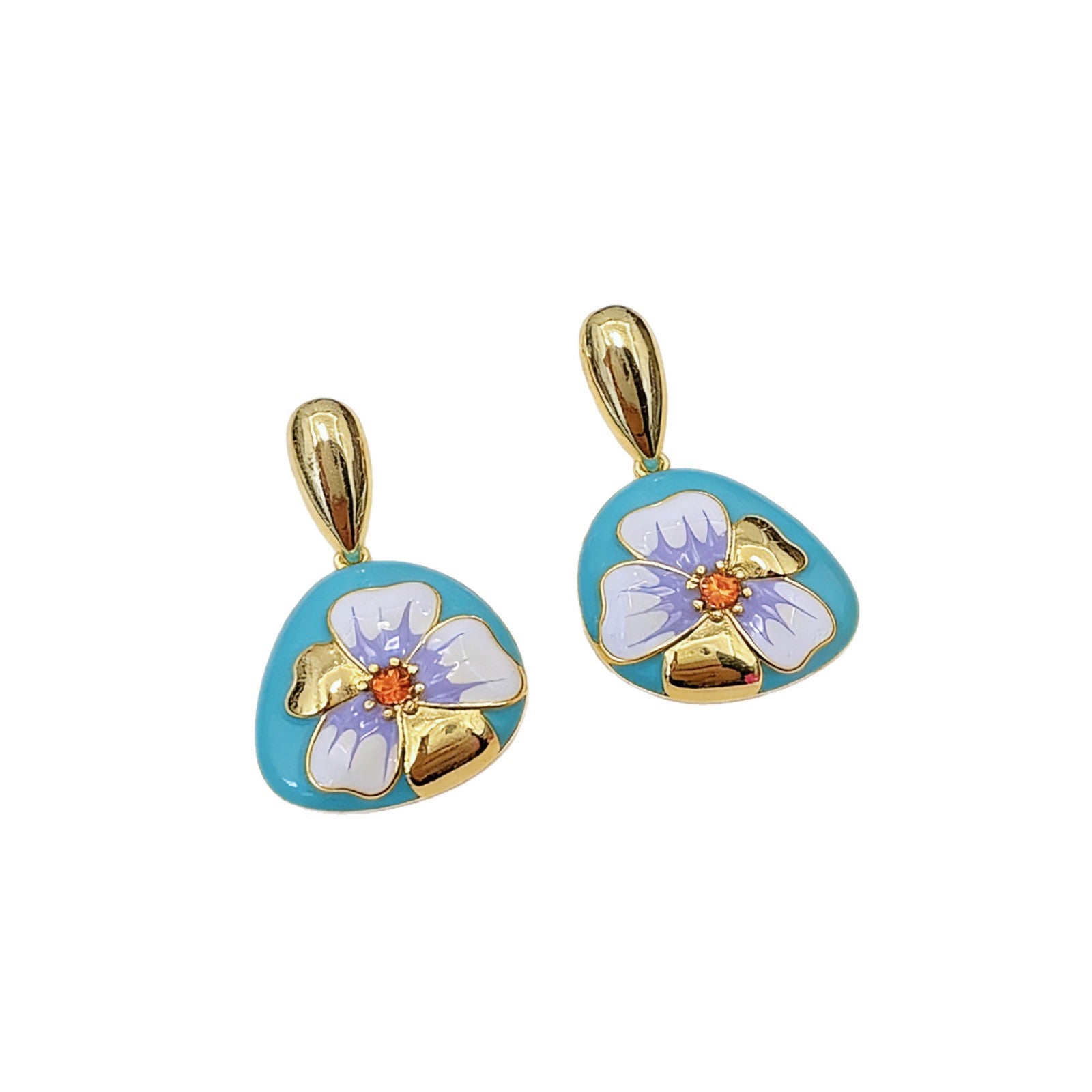 Unisex Flowers Stud Earrings For Everyday Wear Featuring Electroplated Alloy With 925 Sterling Silver Ear Pins And Rhinestones