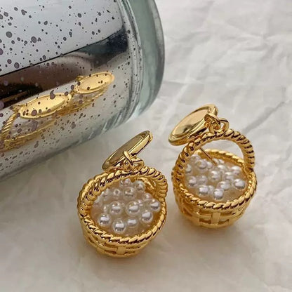 Water Droplets Earrings For Unisex Featuring Electroplated Alloy With 925 Sterling Silver Studs And Artificial Pearl Inlay