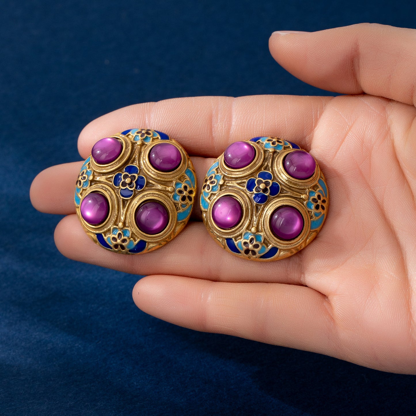 For Unisex Purple Enamel Stud Earrings Featuring Electroplated Craft And 925 Sterling Silver Posts In Zinc Alloy