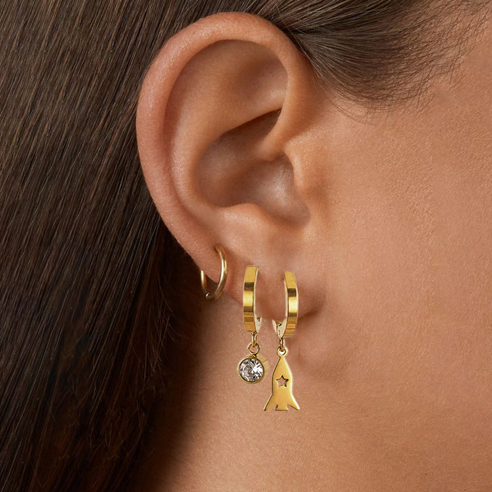 Cartoon Style Gold Hoop Earrings For Women, Waterproof Non Tarnish Titanium Steel With 304 Stainless Steel Posts