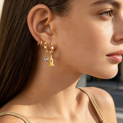 Cartoon Style Gold Hoop Earrings For Women, Waterproof Non Tarnish Titanium Steel With 304 Stainless Steel Posts