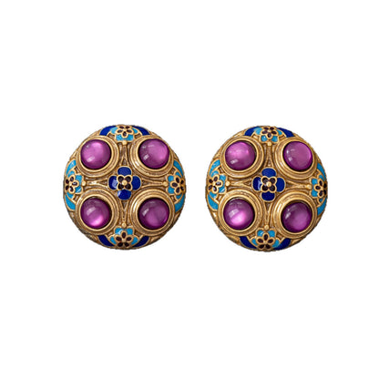 For Unisex Purple Enamel Stud Earrings Featuring Electroplated Craft And 925 Sterling Silver Posts In Zinc Alloy