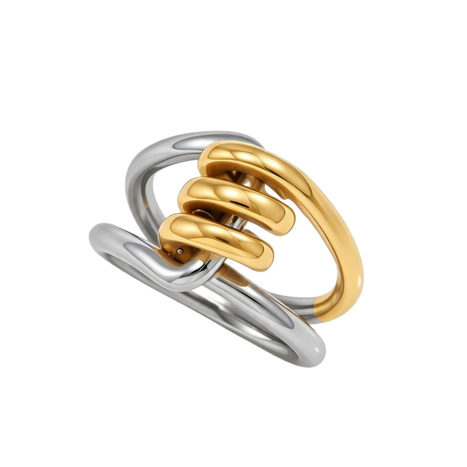 Unisex Color Block Two Tone Rings In 304 Stainless Steel With PVD Coated Real Gold Plated Finish