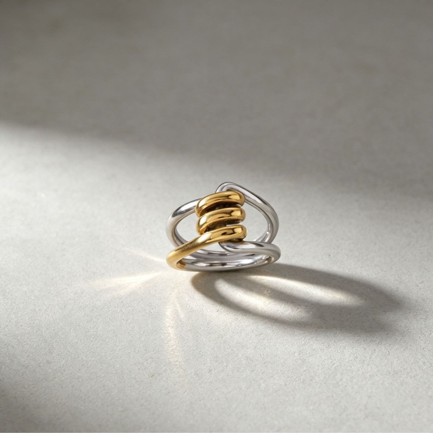 Unisex Color Block Two Tone Rings In 304 Stainless Steel With PVD Coated Real Gold Plated Finish