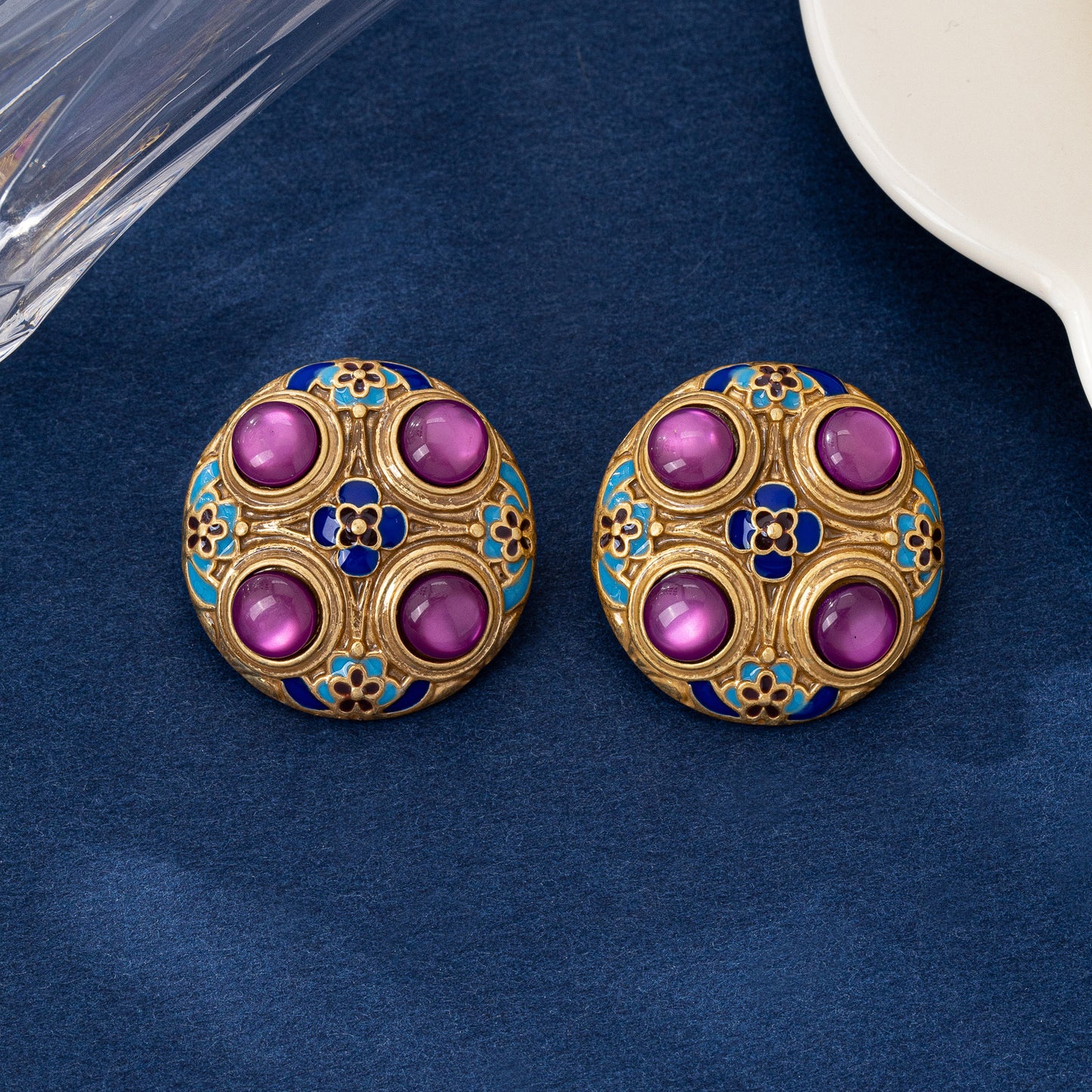 For Unisex Purple Enamel Stud Earrings Featuring Electroplated Craft And 925 Sterling Silver Posts In Zinc Alloy