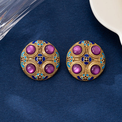 For Unisex Purple Enamel Stud Earrings Featuring Electroplated Craft And 925 Sterling Silver Posts In Zinc Alloy