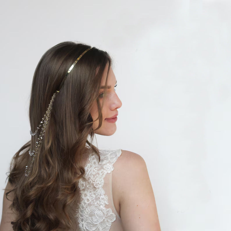 Bridal Jewelry Headband For Women Featuring Rhinestones And Crystal Inlay In Elegant Silver