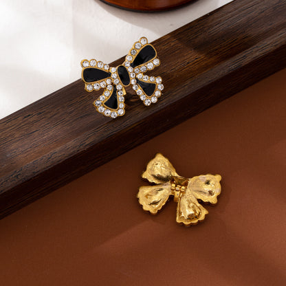Retro Three-dimensional Bow Tie Stud Earrings For Unisex Featuring Zinc Alloy And 925 Sterling Silver