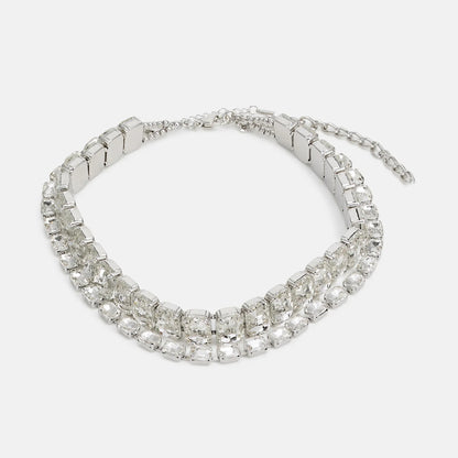Exaggerated Silver Alloy Choker Necklace For Women With Rhinestones Pendant Featuring Unique Printing Pattern