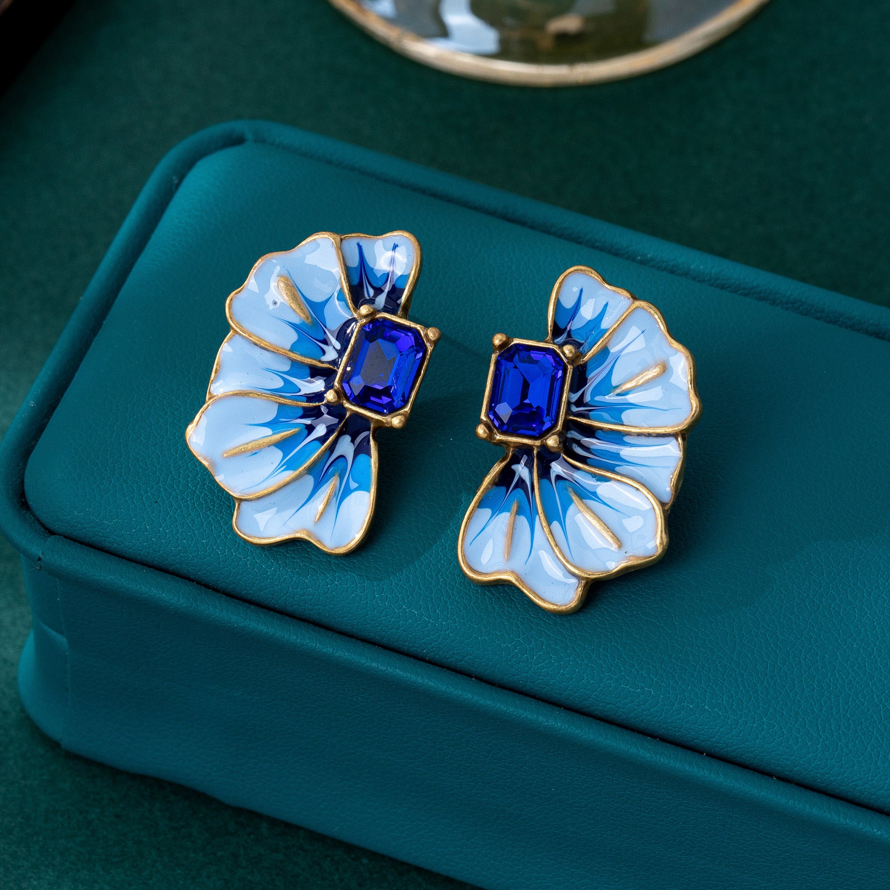 Butterfly Stud Earrings For Unisex Featuring Blue Enamel And Zinc Alloy In Maillard Style