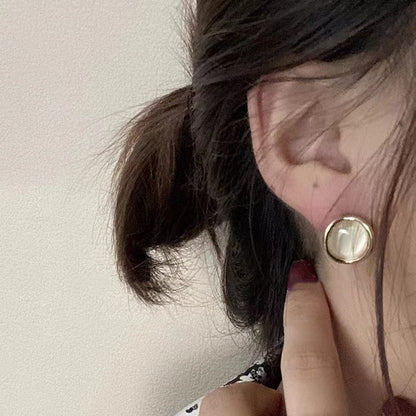 Geometric Stud Earrings For Women Featuring Cat's Eye Stone In Alloy With 925 Sterling Silver Posts,
