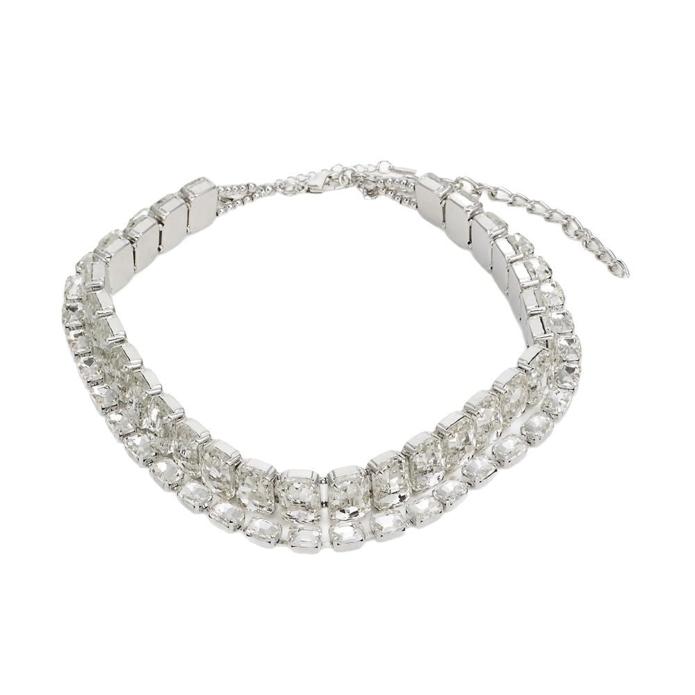 Exaggerated Silver Alloy Choker Necklace For Women With Rhinestones Pendant Featuring Unique Printing Pattern