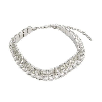 Exaggerated Silver Alloy Choker Necklace For Women With Rhinestones Pendant Featuring Unique Printing Pattern