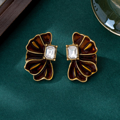 Butterfly Stud Earrings For Unisex Featuring Blue Enamel And Zinc Alloy In Maillard Style