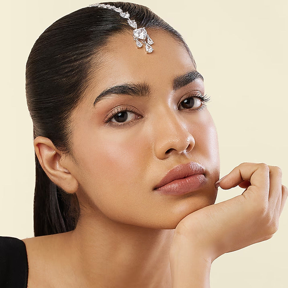 Heart Shape Hair Chain For Women In Mixed Materials With Silver Zircon Inlay, Ideal For Autumn Hairpin Accessory