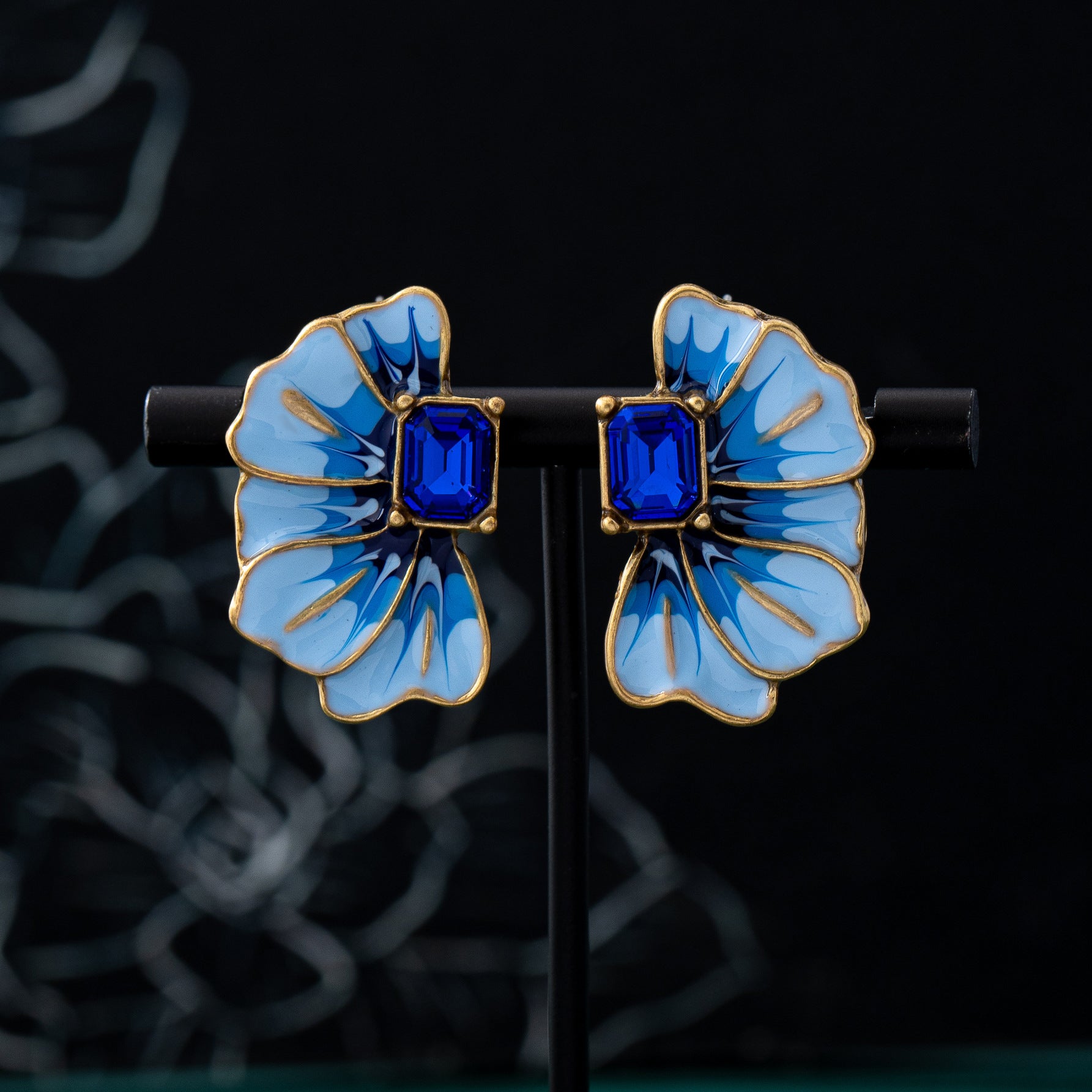 Butterfly Stud Earrings For Unisex Featuring Blue Enamel And Zinc Alloy In Maillard Style