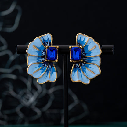 Butterfly Stud Earrings For Unisex Featuring Blue Enamel And Zinc Alloy In Maillard Style