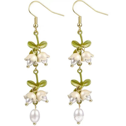 Sweet Green Flower Ear Hook Drop Earrings For Women In Alloy With Fish Hook Wires