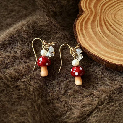 Mushroom Glass Earrings For Women Featuring Electroplated Finish And Copper Studs In A Sweet Style