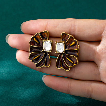 Butterfly Stud Earrings For Unisex Featuring Blue Enamel And Zinc Alloy In Maillard Style