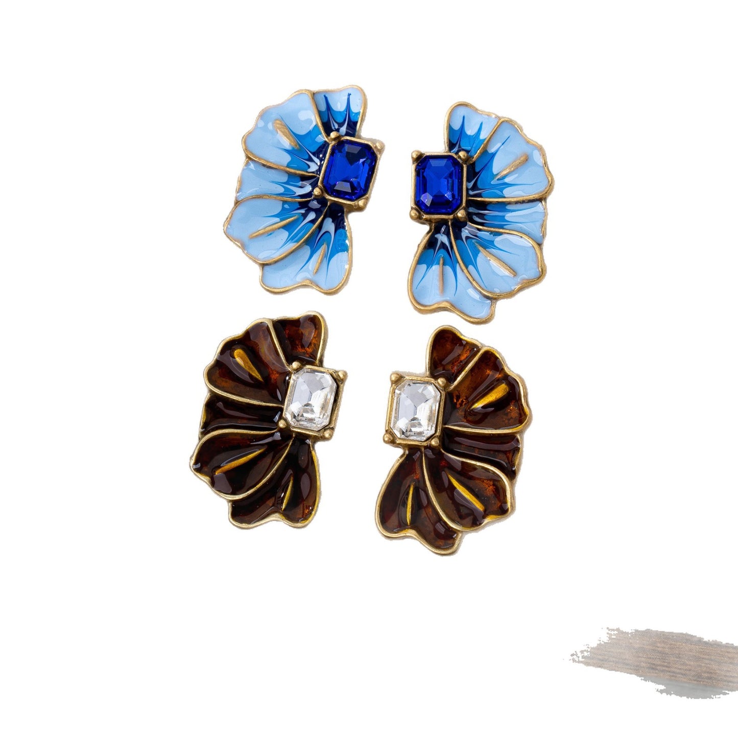 Butterfly Stud Earrings For Unisex Featuring Blue Enamel And Zinc Alloy In Maillard Style