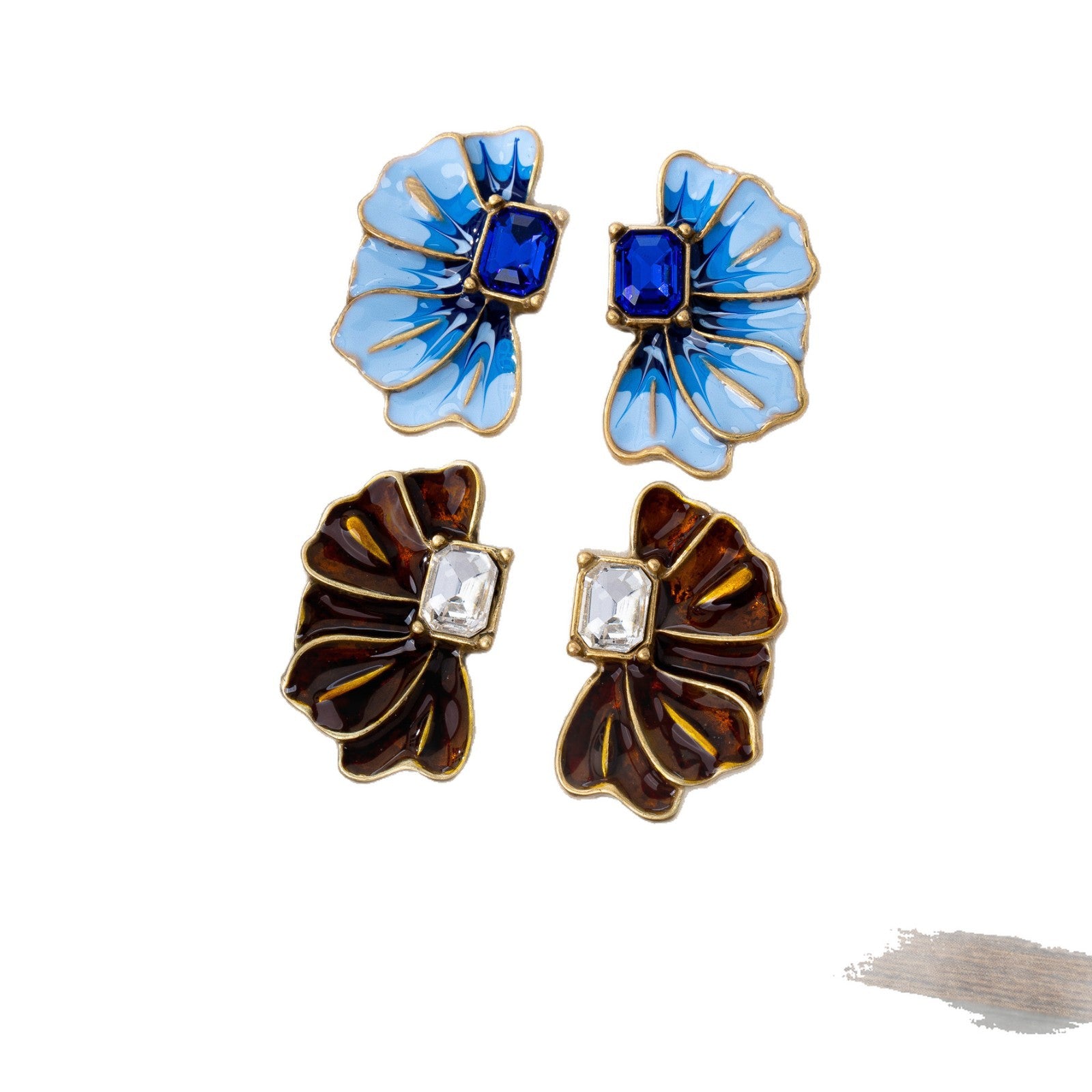 Butterfly Stud Earrings For Unisex Featuring Blue Enamel And Zinc Alloy In Maillard Style