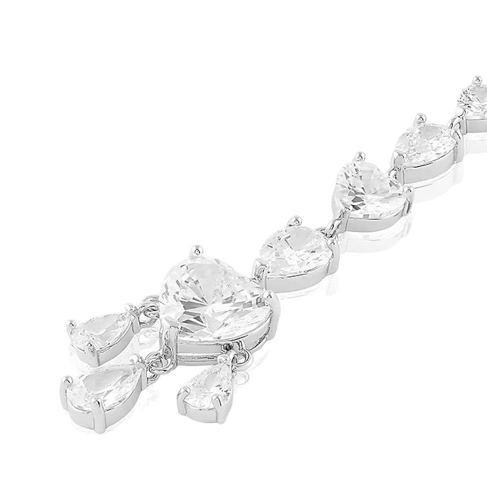 Heart Shape Hair Chain For Women In Mixed Materials With Silver Zircon Inlay, Ideal For Autumn Hairpin Accessory