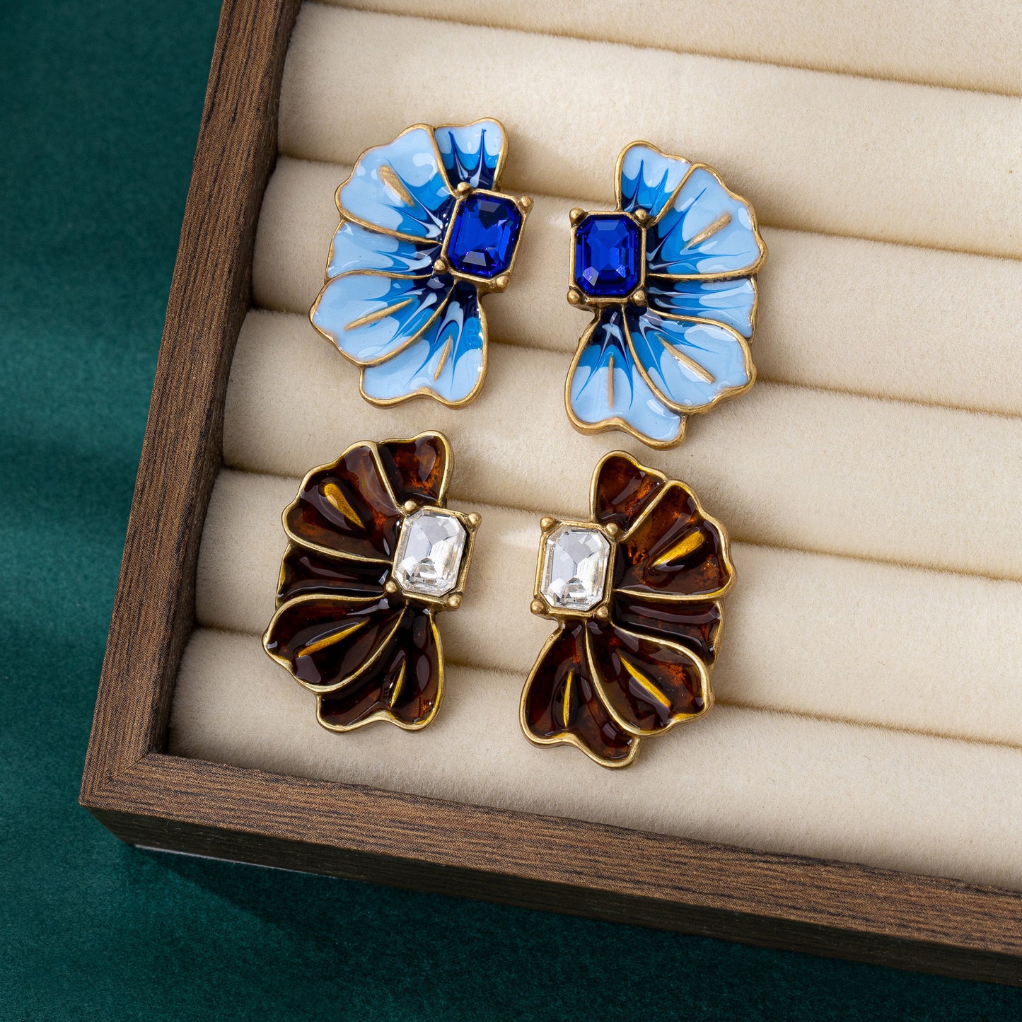 Butterfly Stud Earrings For Unisex Featuring Blue Enamel And Zinc Alloy In Maillard Style
