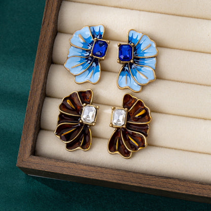 Butterfly Stud Earrings For Unisex Featuring Blue Enamel And Zinc Alloy In Maillard Style