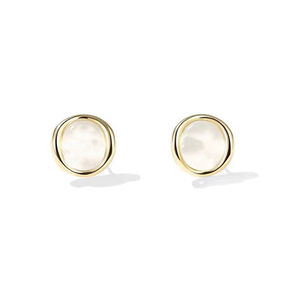 Geometric Stud Earrings For Women Featuring Cat's Eye Stone In Alloy With 925 Sterling Silver Posts,