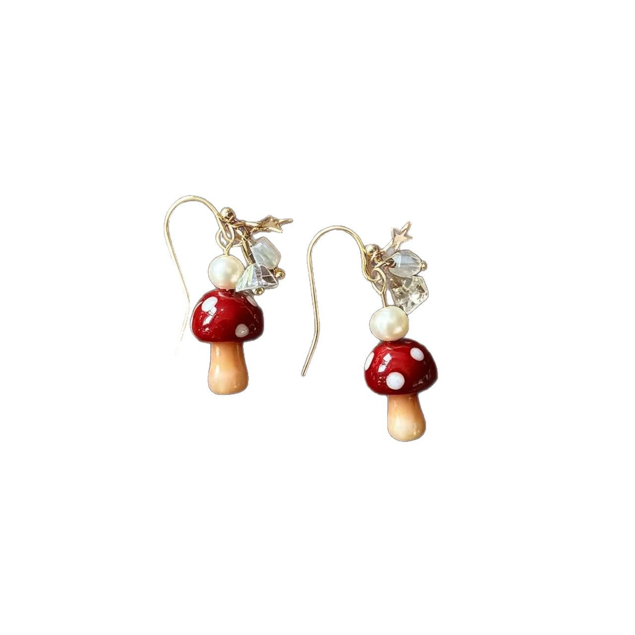 Mushroom Glass Earrings For Women Featuring Electroplated Finish And Copper Studs In A Sweet Style