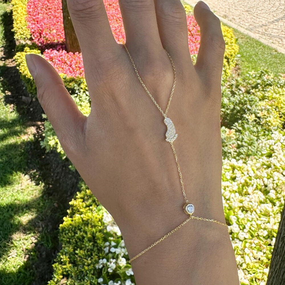 Silver Alloy Hand Chain Bracelet For Women With Electroplated Finish And Rhinestone Inlay