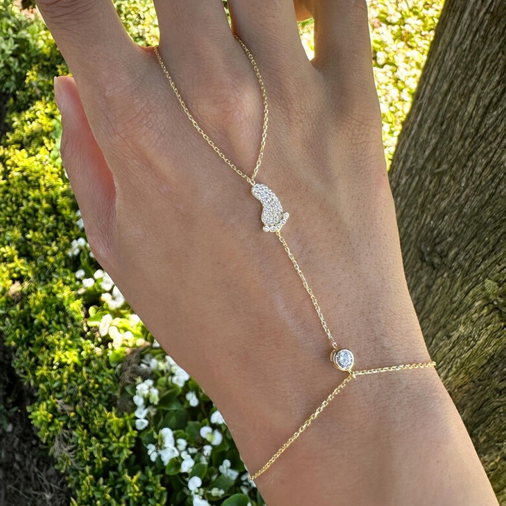 Silver Alloy Hand Chain Bracelet For Women With Electroplated Finish And Rhinestone Inlay