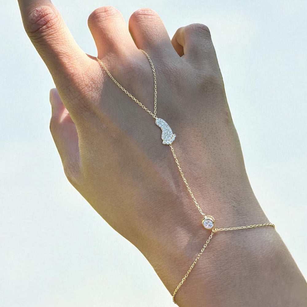 Silver Alloy Hand Chain Bracelet For Women With Electroplated Finish And Rhinestone Inlay